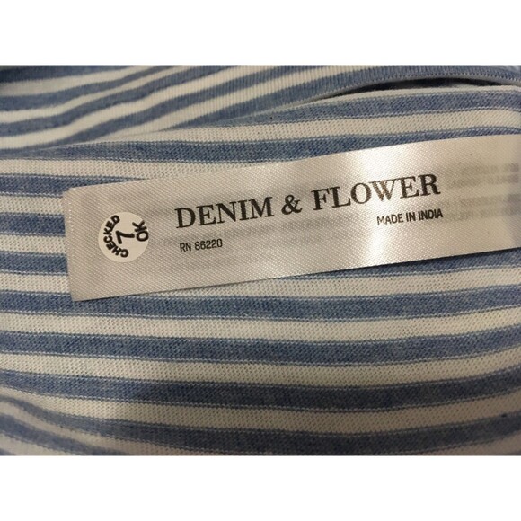Denim & Flower men Ricky Singh Blue White Stripe Aloha Hawaii T Shirt sze Medium - Picture 9 of 11